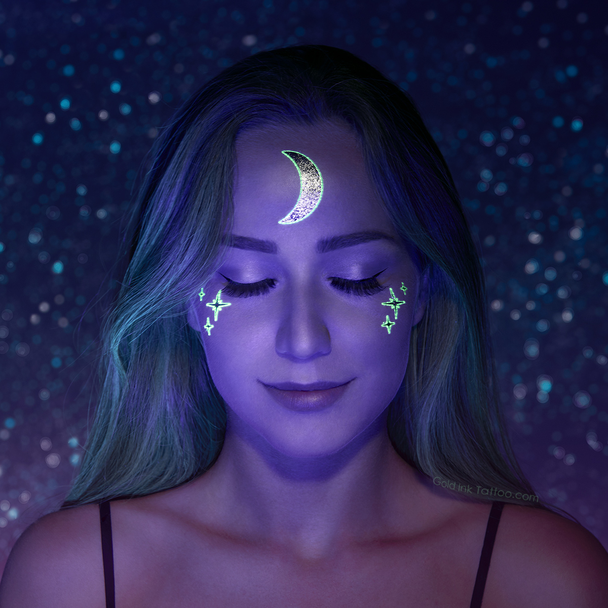 goldy.la metallic crescent silver glow in dar temporary flash tattoo