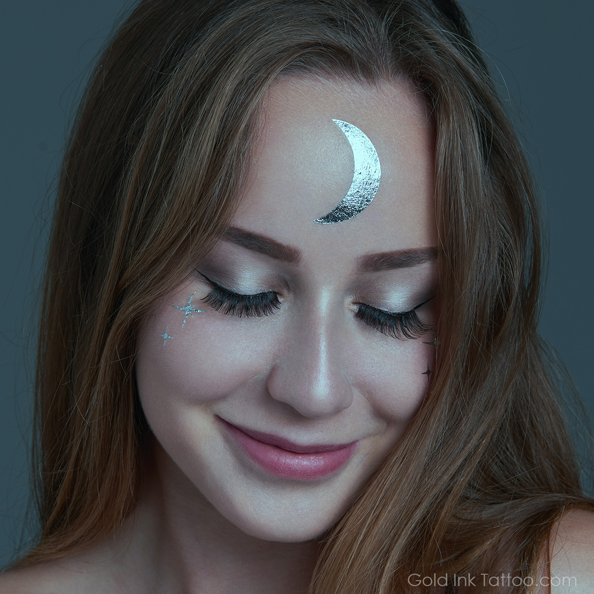 goldy.la metallic crescent silver glow in dar temporary flash tattoo