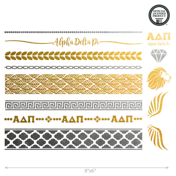 Alpha Delta Pi custom metallic temporary flash tattoos for greek sorority