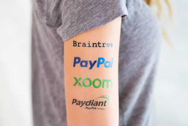 Custom temporary tattoos for Paypal, Braintree, Venmo, Paydiant by Goldy.LA