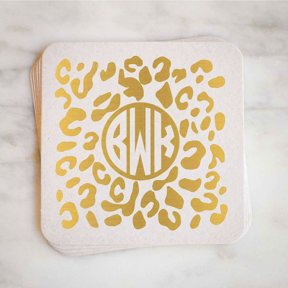 custom gold metallic coaster with logo by graciousbridal